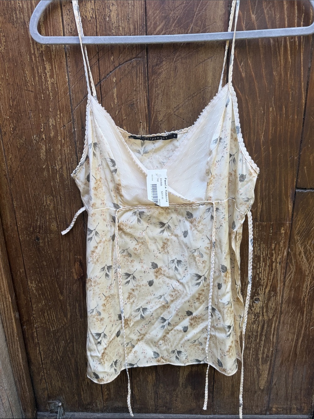 NWT Delicate Cream Floral Slip Top with Adjustable Straps, slit sides